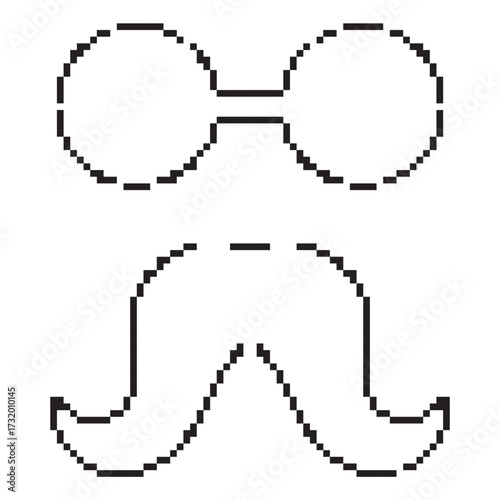 mustache pixel icon, 8-bit. Isolated vector illustration.