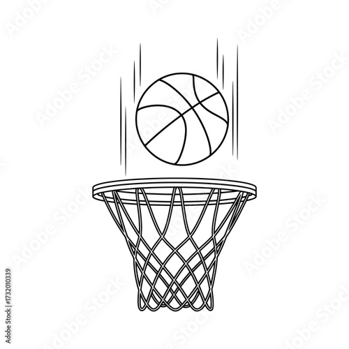 Basketball hoop and ball line art sports graphic
