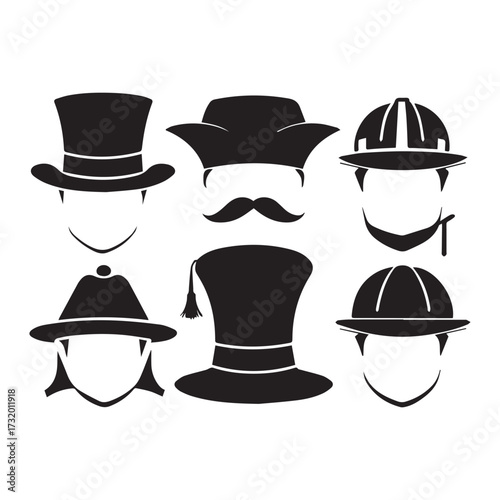 set of black various Teacher’s Hat vector silhouettes isolated on white background