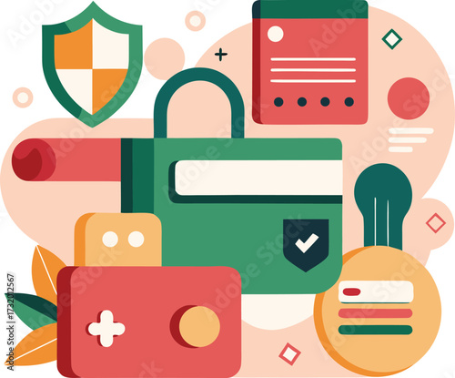 Digital payment gateway illustration with a credit card and secure transaction elements