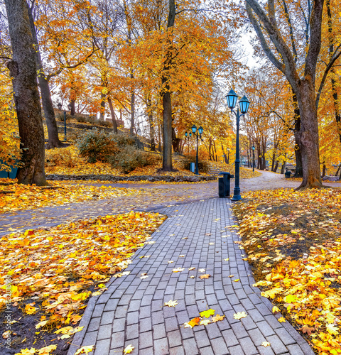 Autumn in public domain city park in Riga - the capital of Latvia, Baltic region