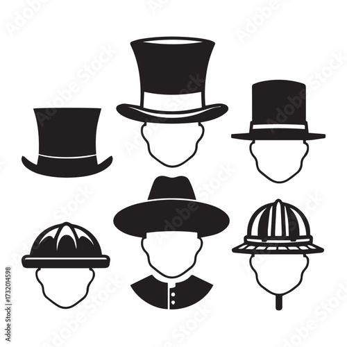 set of black various Teacher’s Hat vector silhouettes isolated on white background
