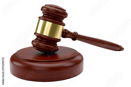 Wooden gavel and sound block isolated on transparent background