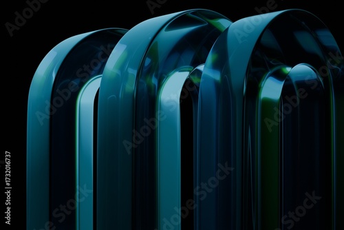 Vászonkép Glossy teal archways line up against black
