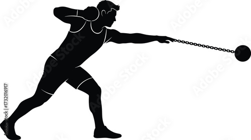 Silhouette of Hammer Throw Athlete in Dynamic Motion – Track and Field Sports Vector Illustration for Strength Training and Athletic Performance
