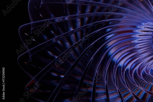 Obraz na plátně Translucent curves spiraling inward, reflecting purple and orange hues, against