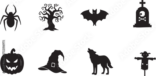 Halloween vector silhouette set of spooky Halloween elements