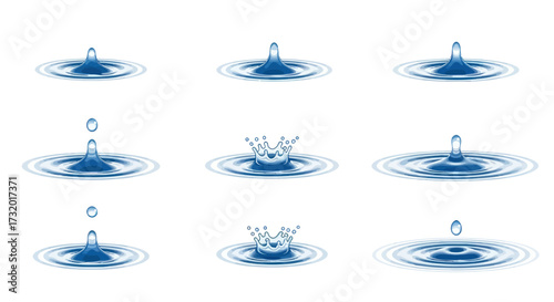 Water Drop Impact Sequence: Ripples and Splashes in Clear Liquid.