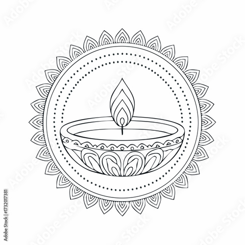 Decorative diya lamp illustration symbolizing light and positivity.