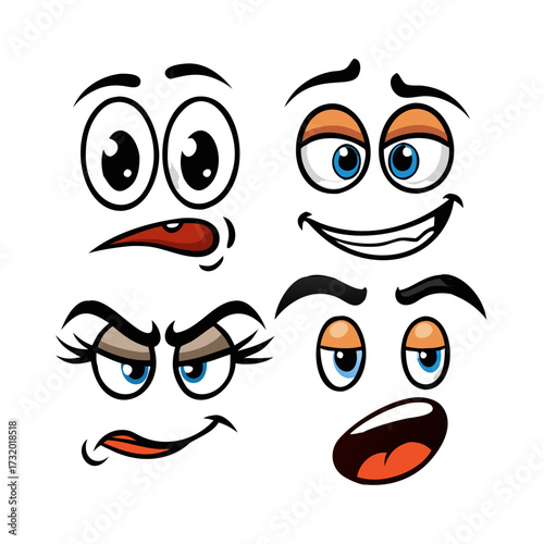 Cartoon faces expressions vector illustration set for graphic design and animation resources assets 2d editable stock vector illustration