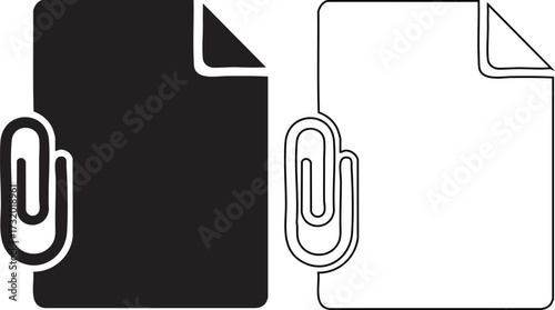 Hand made Paper clip and document icon set simple flat vector design isolated on white background for web and mobile apps