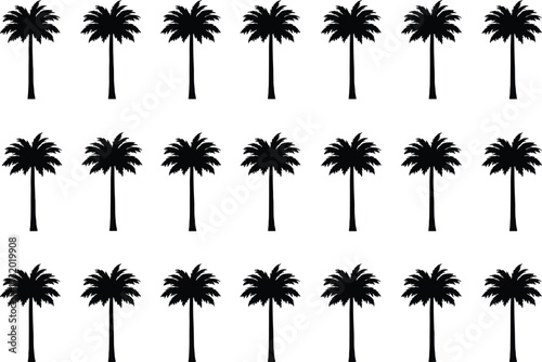 Palm tree icons, tropical silhouette collection, summer nature vector, exotic trees clipart, beach vibe elements, black palm shapes pack