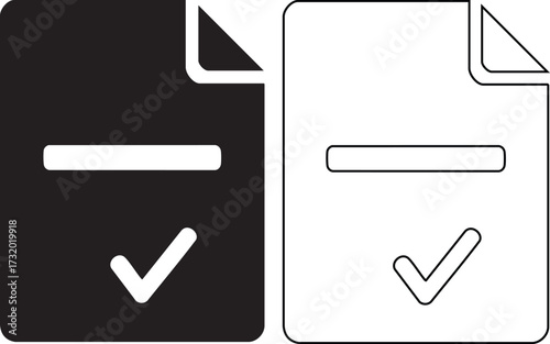 Hand made Document icon with checkmark and minus sign simple flat vector illustration for file management and task completion isolated on white background