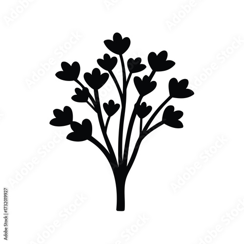 Elegant black silhouette of a flowering plant against a white background graphic