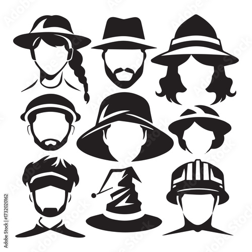 set of black various Teacher’s Hat vector silhouettes isolated on white background