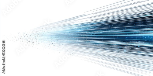 Abstract illustration of blue light trails emanating from a focal point across a white backdrop