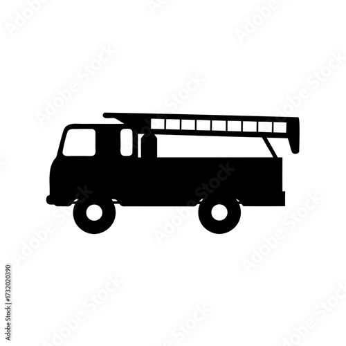 Detailed silhouette of a fire truck with a ladder on top