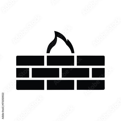 Stylized illustration of a brick fireplace with stylized flames rising above it