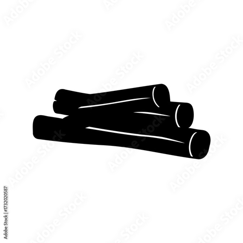 Stylized Black and White Log Pile, Simple Rustic Wood Illustration
