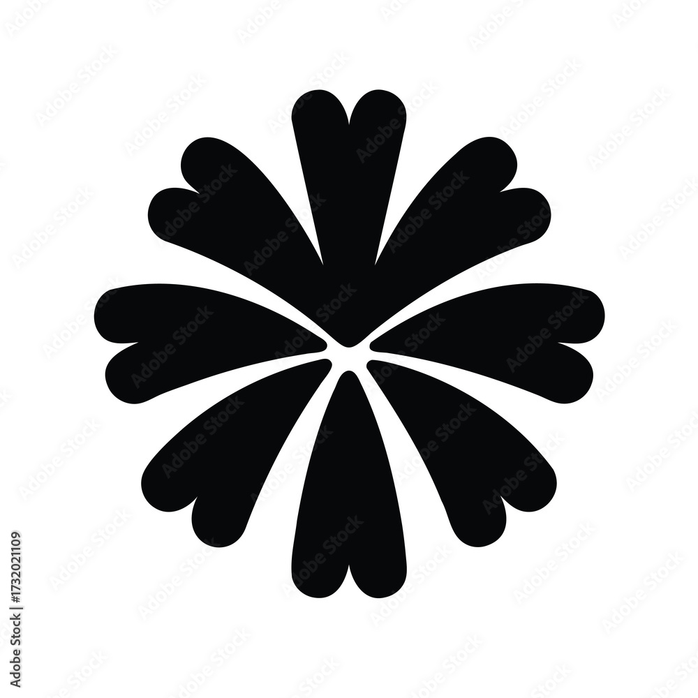 Obraz premium Black and white flower with seven petals isolated on a white background