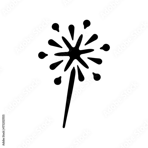 Simple black ink drawing of a dandelion seed head on white background