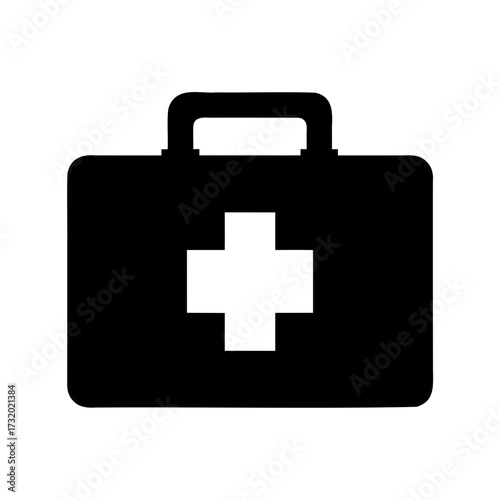 Simple black and white silhouette icon of a first aid kit bag