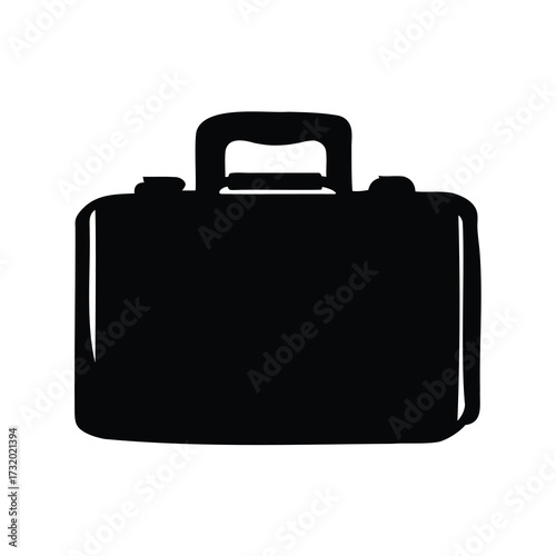 Solid black silhouette of a briefcase standing upright on a white backdrop