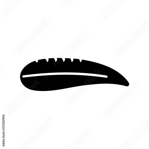 Fish steak silhouette icon illustration- Black silhouette of a sliced fish steak with visible rib pattern, isolated on white background, symbolizing seafood, cooking, and nutrition