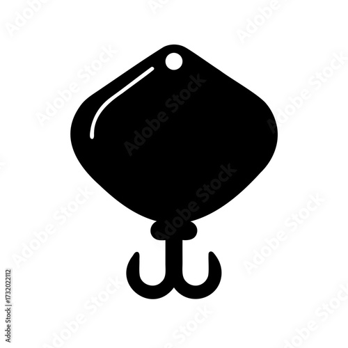 Simple fishing hook silhouette icon- Black silhouette of a dual fishing hook isolated on white background, representing fishing, angling equipment, and outdoor sport activities