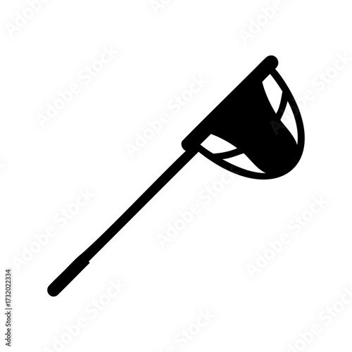 Black silhouette illustration of a fishing, butterfly or insect net isolated