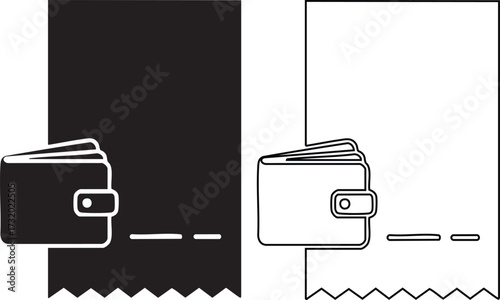 Hand made Wallet and receipt icon set vector illustration in black and white representing finance and expense tracking