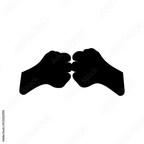 Silhouette of two fists bumping together- Black silhouette illustration showing two fists bumping in unity, representing teamwork, friendship, solidarity, and mutual support on white background