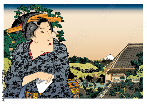 東都駿臺と和服の女性
