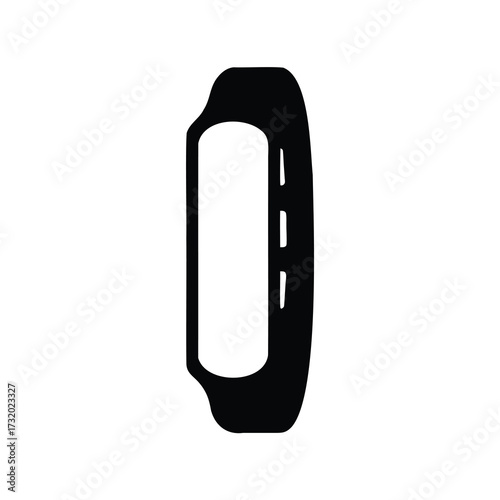 Smartwatch silhouette icon isolated on white- Minimal black silhouette icon of a modern smartwatch with rectangular screen and strap, isolated on white background for design use