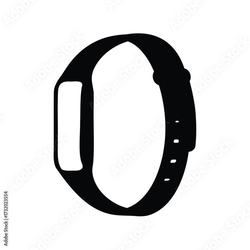 Smartwatch silhouette icon isolated on white- Minimal black silhouette icon of a modern smartwatch with rectangular screen and strap, isolated on white background for design use