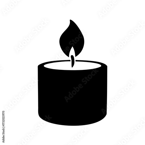 Minimalist black and white illustration of a single burning votive candle