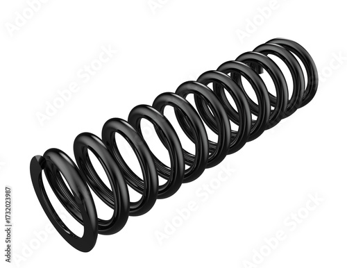 Precision Black Coil Spring Isolated: Versatile automotive suspension component for cars, motorbikes, drift cars, and monster vehicles. High-resolution PNG for engineering and repair projects.