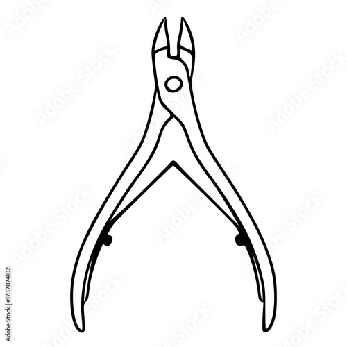 A simple, clean line art vector illustration of cuticle nippers, showcasing their sharp blades and ergonomic handles, perfect for beauty and grooming contexts.