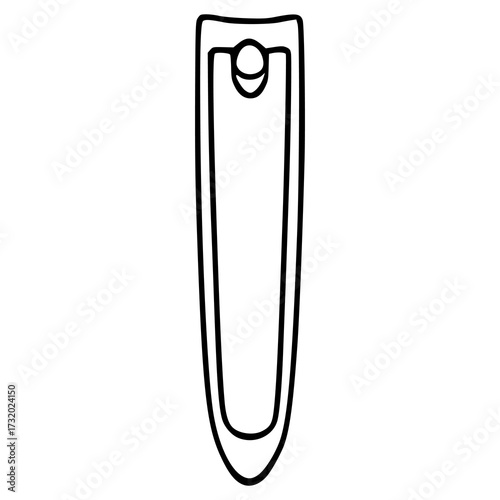Stylized vector illustration of a classic nail clipper with a rounded tip and a central oval opening.