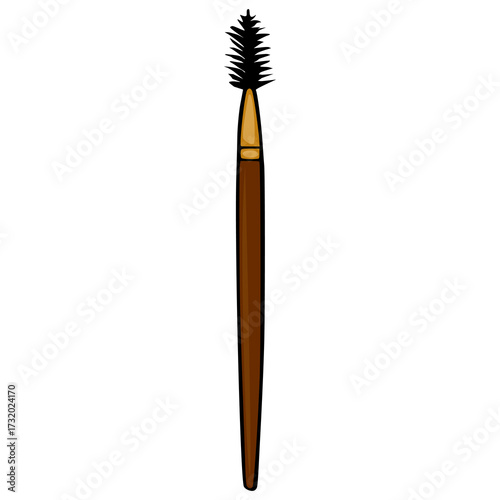 A stylized vector illustration of a single eyelash brush with a dark bristled head and a long brown handle, isolated on a white background.