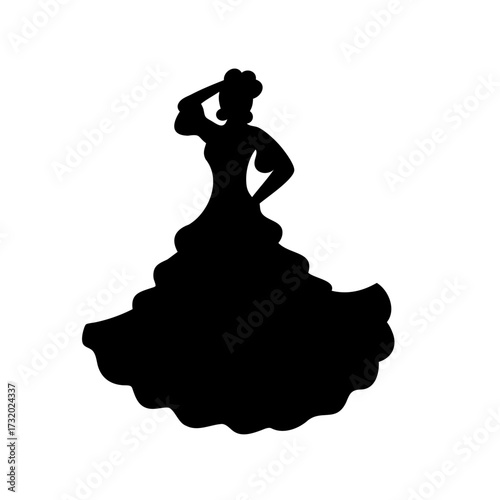 Elegant silhouette of a female flamenco dancer in a traditional dress