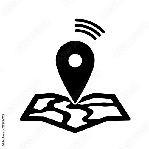 Location pin on map icon with signal waves, GPS navigation and positioning concept