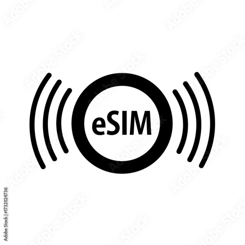 eSIM icon with wireless signal waves, mobile technology and connectivity concept