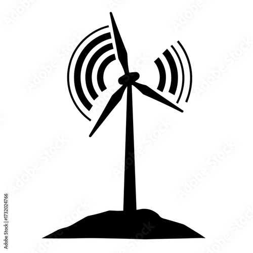 Wind turbine with wireless signal icon, sustainable energy and communication technology concept