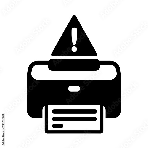 Printer with error symbol showing exclamation mark, technical issue alert icon