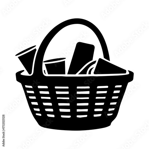 Basket with household cleaning products, sanitation and hygiene concept