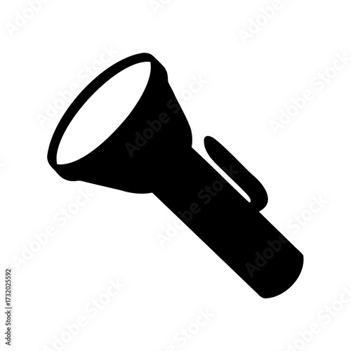 Monochrome illustration of a handheld flashlight with a clear lens area
