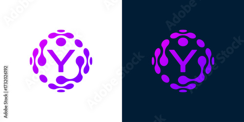 Abstract globe logo with letter Y, technology sphere, for digital, technology, computer data