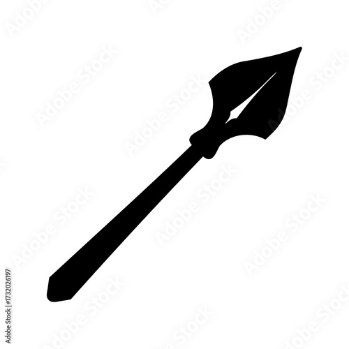 Black Silhouette of a Decorative Spear or Arrowhead Weapon on White
