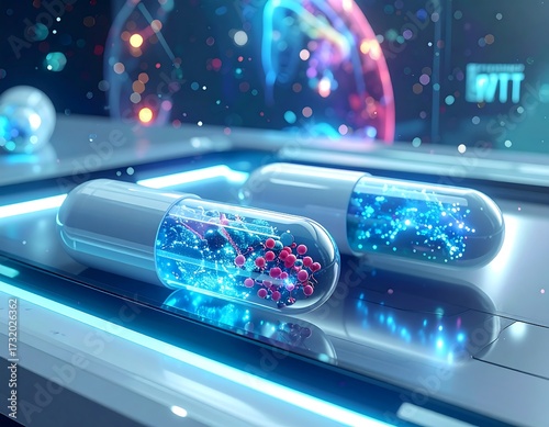 High-tech medical capsules with molecular structures